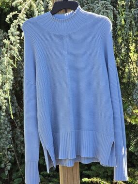 Cyrus Sky-Blue Ribbed Mock-Turtleneck Sweater